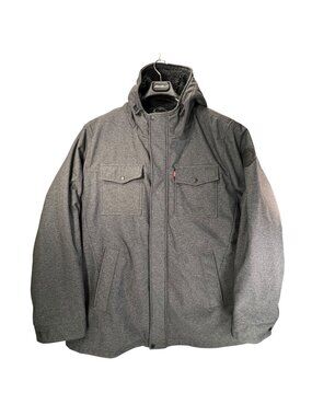 Levis Mens 2XLT Hooded Full Zip Gray Jacket Sherpa Lining Snaps Pockets Heavy